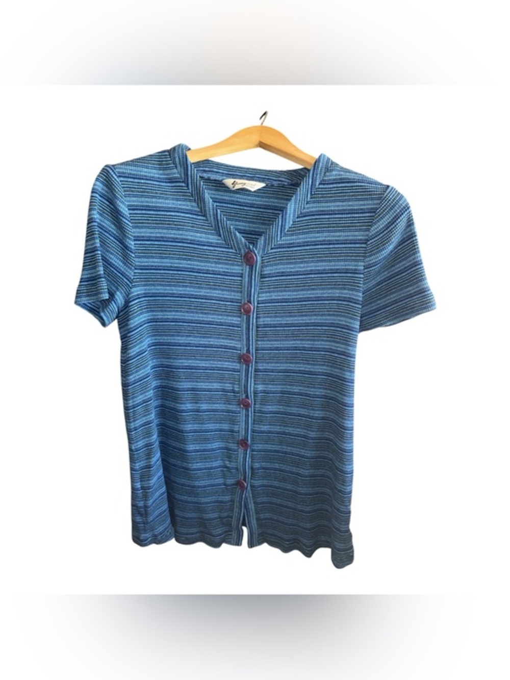 Youngmami Maternity Blue Striped Short-Sleeve Button-Up Tunic Top New Mother Top